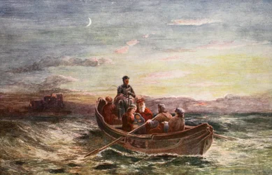 De ontsnapping van Maria Stuart uit Loch Leven Castle, illustratie uit ‘Hutchinson